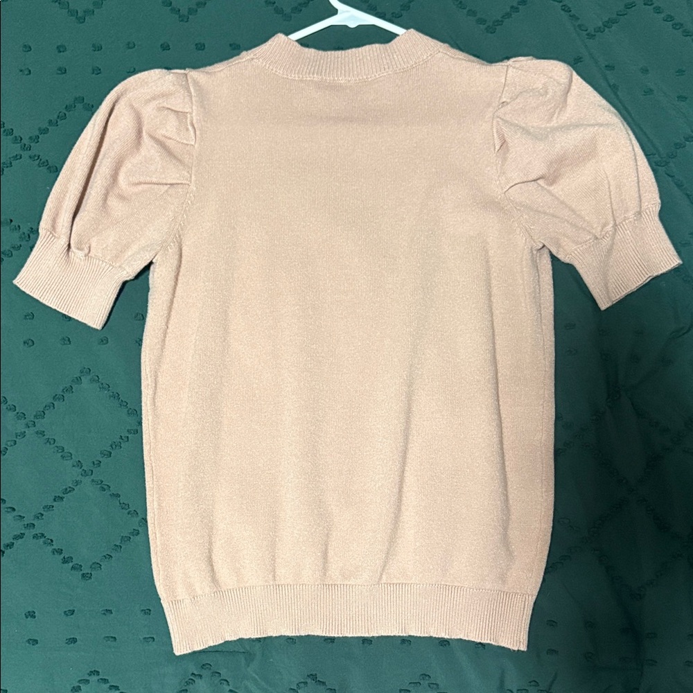 Short Sleeve Puff Shoulder Sweater - Blush Pink - Picture 4 of 5